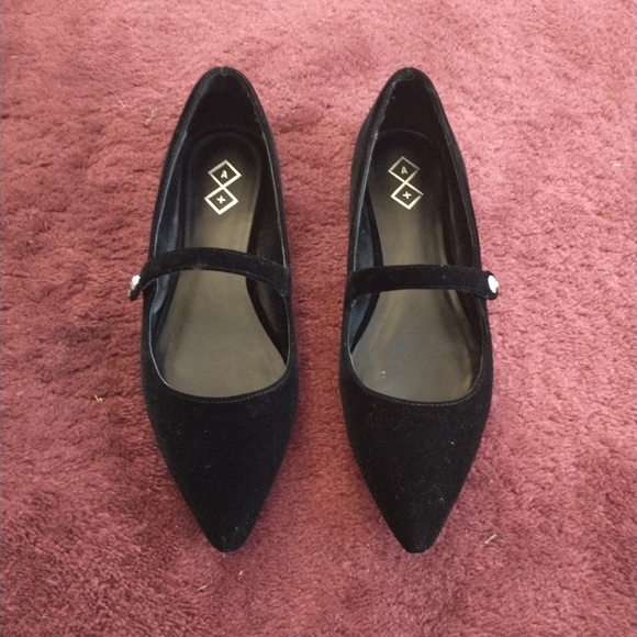 A+ Shoes - A+ Ramona Black Velvet Mary Jane Flats